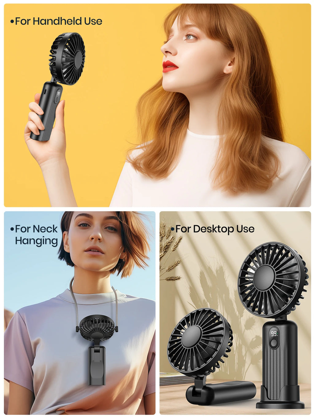 Mini ventilador portátil TOPK, ventilador de cuello de mano recargable por USB de 2400mAh, ventilador eléctrico Personal 3 en 1, ventiladores de pie para habitación, Camping, plegable
