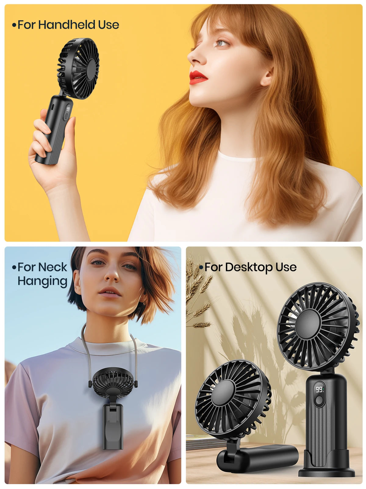 Mini ventilador portátil TOPK, ventilador de cuello de mano recargable por USB de 2400mAh, ventilador eléctrico Personal 3 en 1, ventiladores de pie para habitación, Camping, plegable