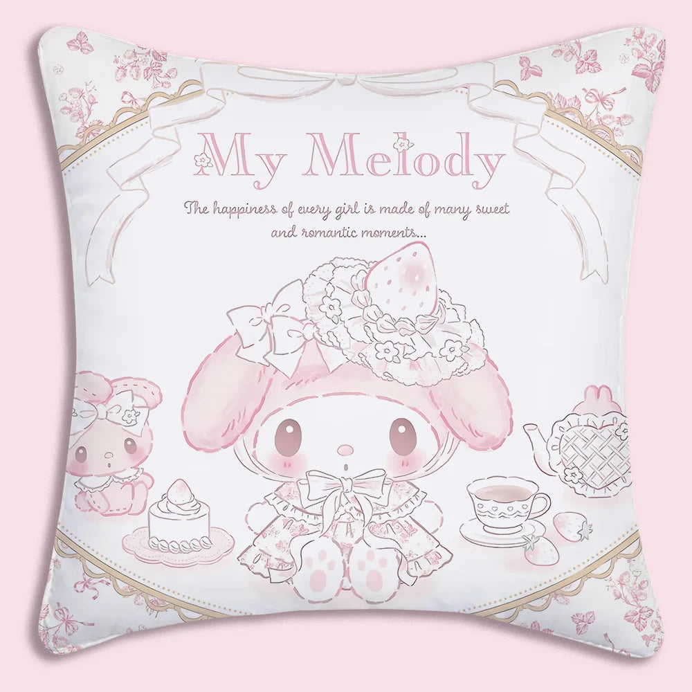 Sanrios-fundas de almohada rosa My Melody, sofá decorativo de dibujos animados para el hogar, estampado de doble cara, cojín bonito de felpa corto, nueva funda