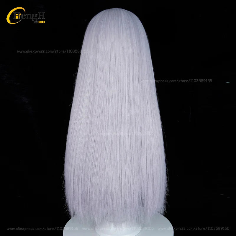En stock, peluca de cosplay de anime NTGOV Marian Long de 70 cm, color plateado claro y morado, Modernia, resistente al calor, de pelo sintético, para Halloween