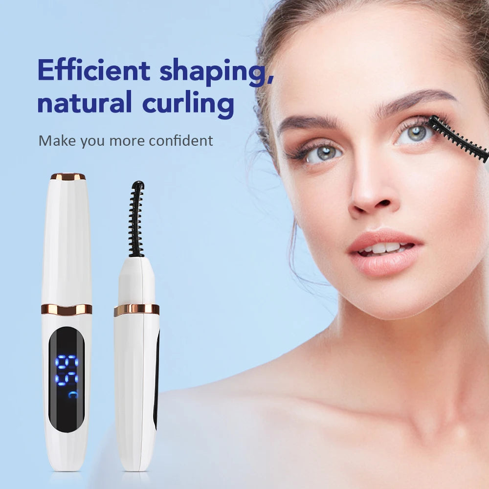 Pluma rizador de pestañas en caliente con peine, dispositivo eléctrico Digital para rizar pestañas, herramienta de maquillaje de belleza recargable, 3 modos de temperatura