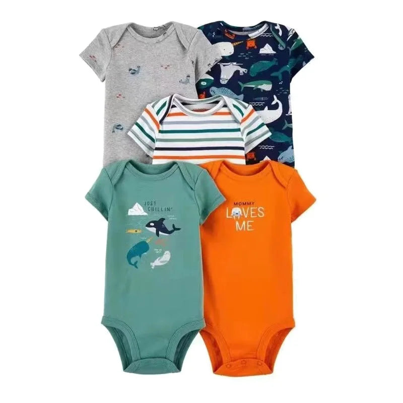 Ropa de verano para recién nacido, Pelele de manga corta 100% de algodón, Mono para niños pequeños, 5 uds./lote