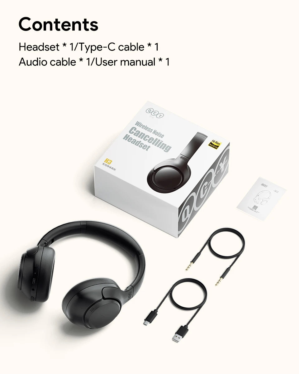 QCY H3 ANC Auriculares inalámbricos 43dB Cancelación activa de ruido Auriculares con cable/inalámbrico Bluetooth 5.4 Auriculares de audio de alta resolución 60 horas