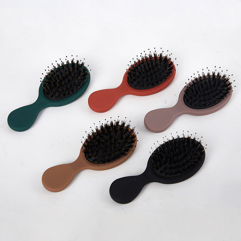 Mini cepillo ovalado portátil de cerdas de jabalí, peine de masaje para el cuero cabelludo, herramienta de peinado para el cuidado del cabello, 1 piezas
