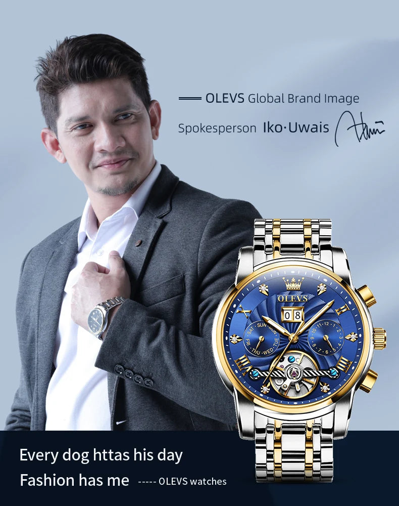 OLEVS 9910 Reloj para hombre Tourbillon de lujo Original Reloj mecánico automático Reloj luminoso resistente al agua con fecha y día con caja Reloj