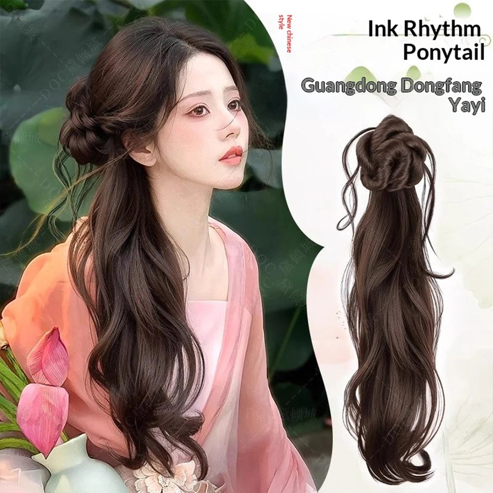 Pinza para el pelo de 20 pulgadas, estilo chino, para moño o cola de caballo, de pelo sintético resistente al calor, accesorios retro para el cabello para mujer, para uso diario y fiestas.