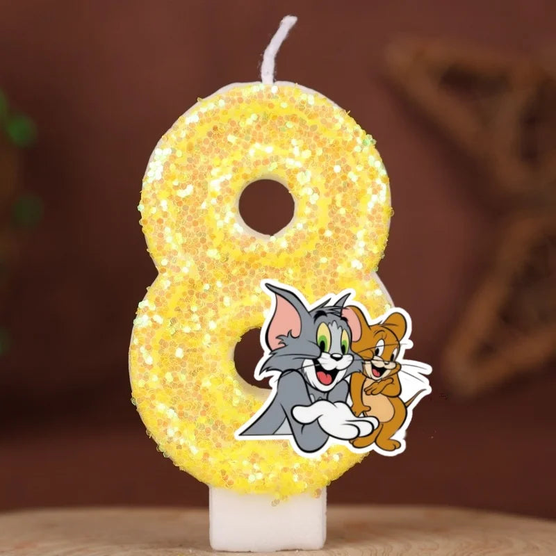 Velas con Números de Anime Tom y Jerry, Decoración para Pastel de Cumpleaños, Figura de Anime, Artículos para Pastel de Feliz Año Nuevo, Regalos