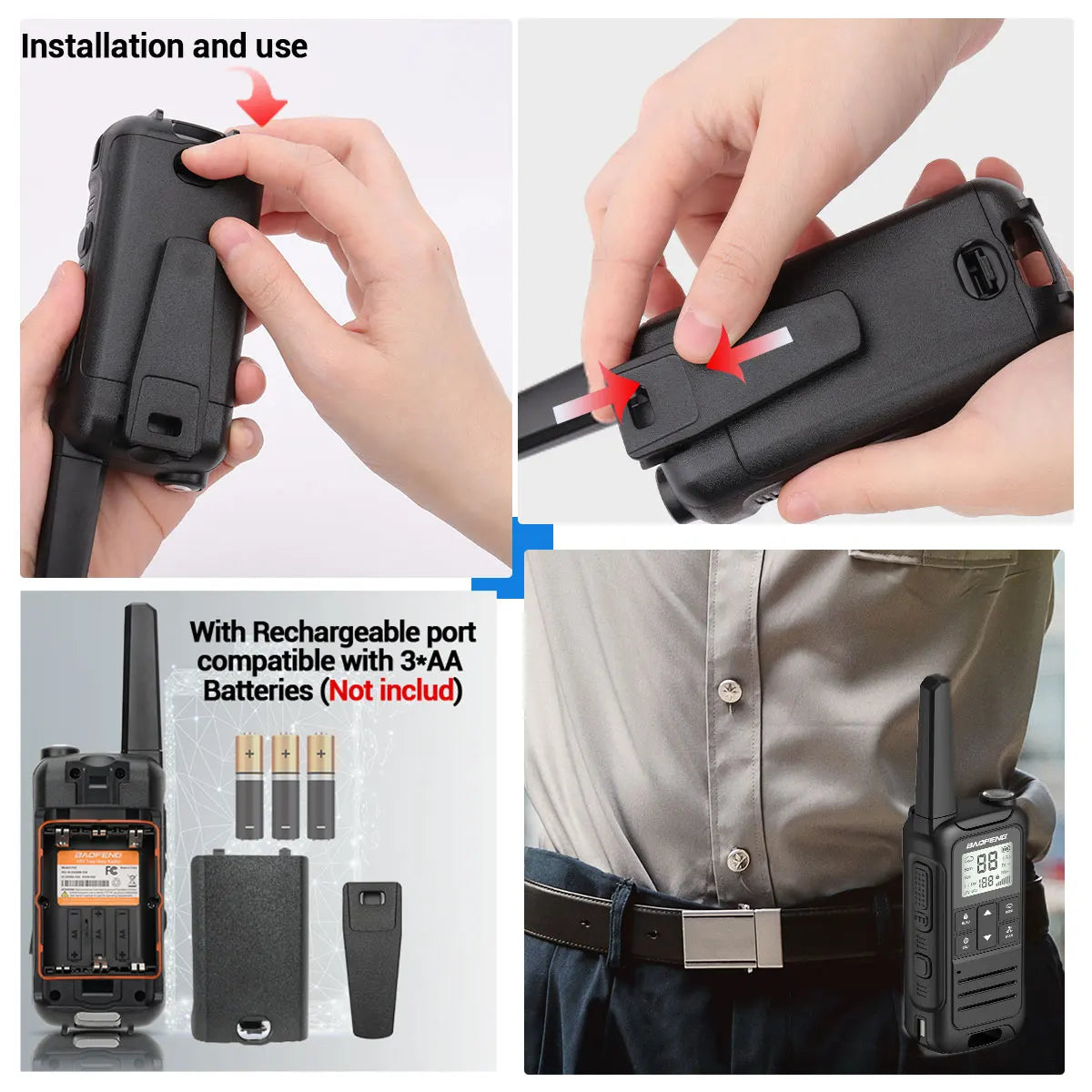 2PCS Baofeng F22 PMR 446MHz Mini Walkie Talkie Impermeable Tipo-C Sin Licencia NOAA Linterna Radio Bidireccional Portátil para Caza