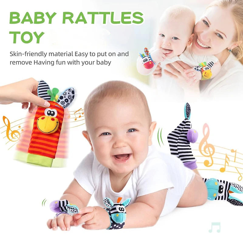 Sonajeros de muñeca para bebé, calcetines de animales para recién nacidos, buscador de pies, correa para la muñeca, calcetines para bebé, juguetes sensoriales, juguetes para bebé de 0 a 12 meses, regalo