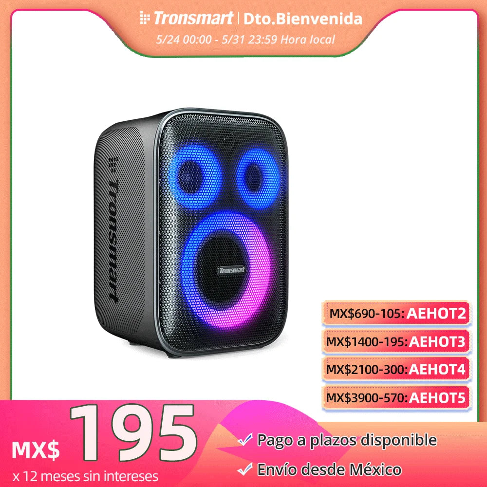 Tronsmart bocina bluetooth Halo 200 altavoz bluetooth potente Altavoz de fiesta potente Bluetooth con 120 W, sistema de sonido de 3 vías, entrada de micrófono y guitarra con cable, control de aplicaciones