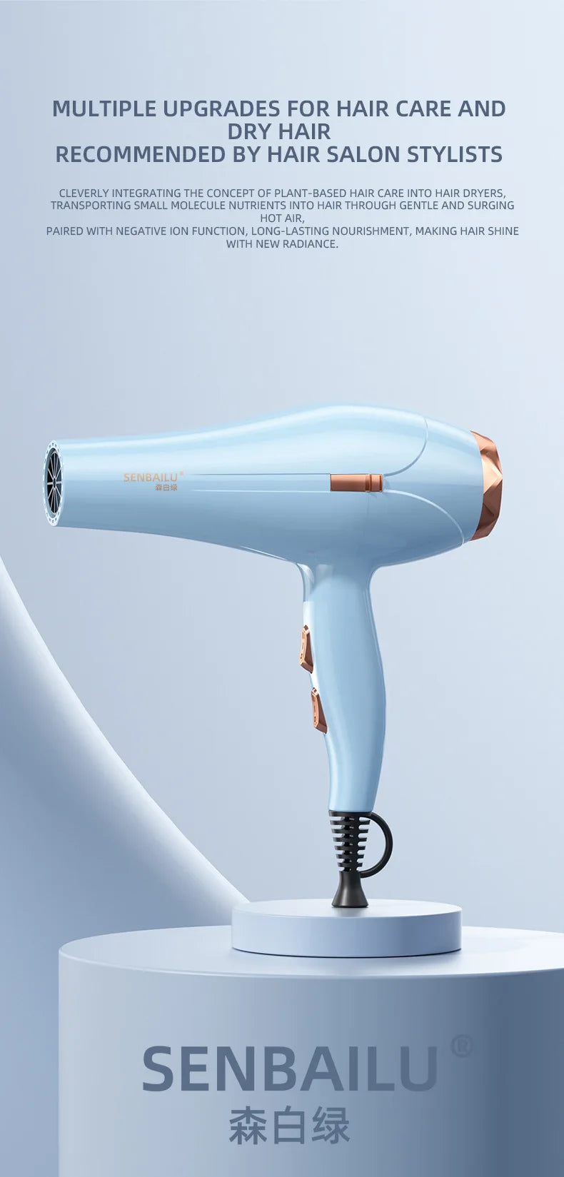 Secador de Pelo de Secado Rápido en 11 Segundos con Núcleo de Cobre Puro, Cuidado del Cabello con Iones Negativos y Luz Azul de Alta Velocidad, Secador de Pelo Profesional para el Hogar