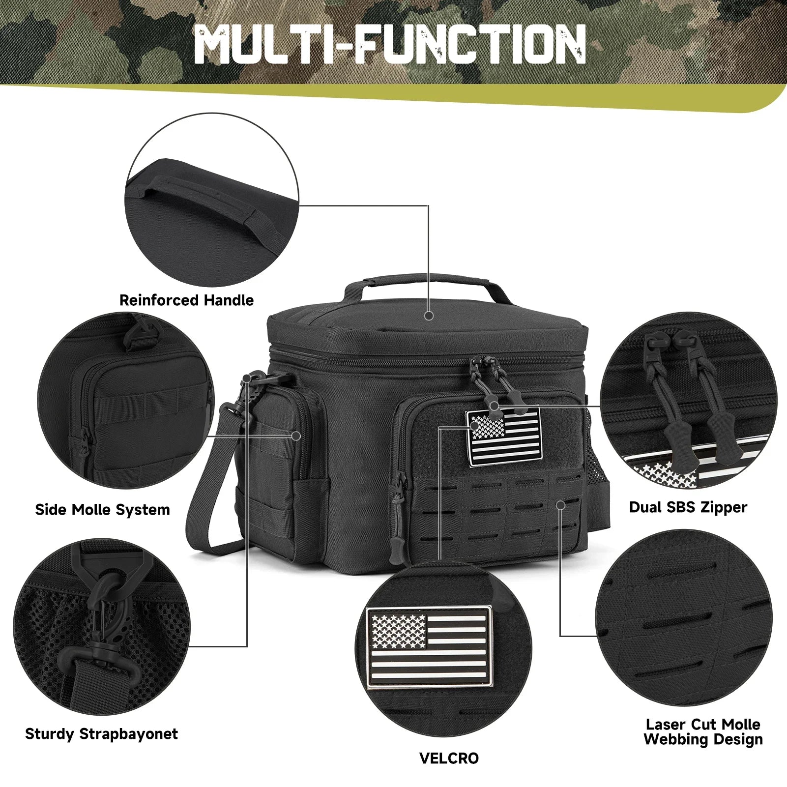 Bolsa térmica táctica para exteriores, fiambrera resistente para trabajo, bolsa de almuerzo duradera con aislamiento a prueba de fugas para hombres, comida, Camping, Picnic