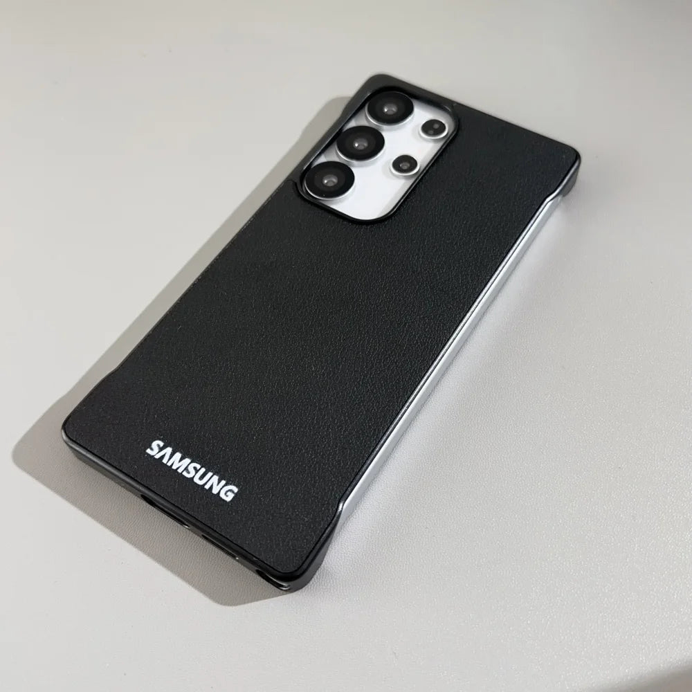 Funda de teléfono con textura de cuero de negocios ultrafina sin marco Samsung Galaxy S25 Ultra S24 Plus S25 Edge mate cubierta suave a prueba de golpes