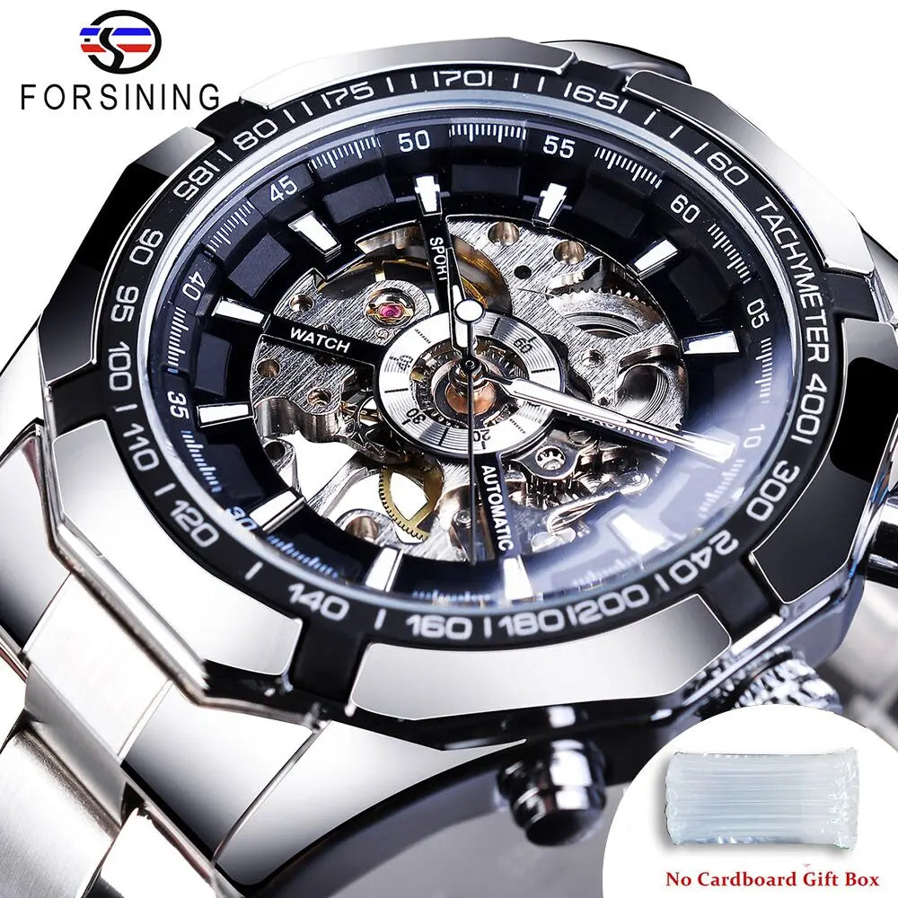 Forsining-Reloj de acero inoxidable 2021 para hombre, accesorio masculino de pulsera resistente al agua con esqueleto, de marca superior de lujo, transparente, deportivo