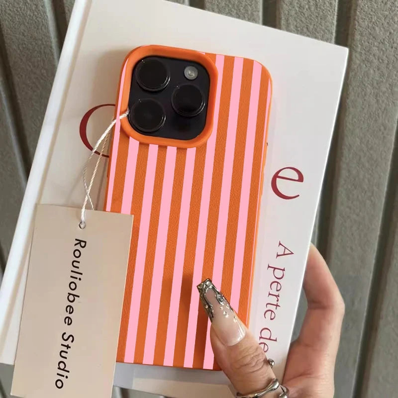Funda de teléfono minimalista INS para iPhone 17 16 15 Pro Max XS X XR 7 8 Plus 16E 16 17 13 14 12 11 Pro cubierta de pareja a rayas coloridas