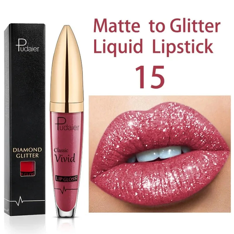 Lápices labiales líquidos con purpurina mate, brillo de labios brillante con diamantes, resistente al agua, brillo de labios de larga duración, Maquillaje de tinte de labios para mujer