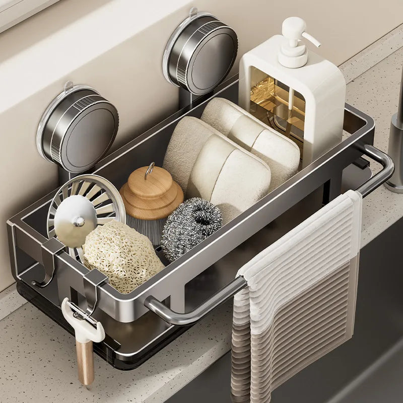 Estante de almacenamiento con ventosa, estante de almacenamiento montado en la pared sin perforaciones, ahorro de espacio, estante de almacenamiento para baño y cocina, soporte para esponja de cocina