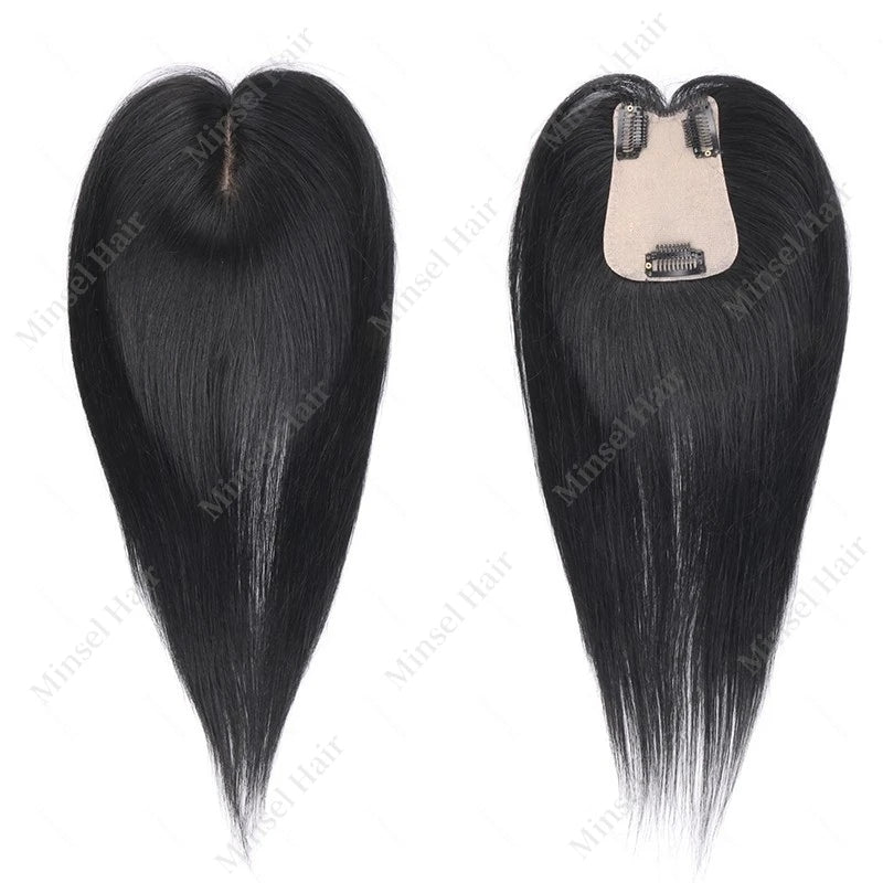Extensiones de Cabello Humano Negro Jet con Base de PU Inyectado Tipo Piel de 7x11cm, Extensiones con Clip de Cabello Real, Se Pueden Calentar # 1 # 2 # 2C 14 pulgadas 35 cm