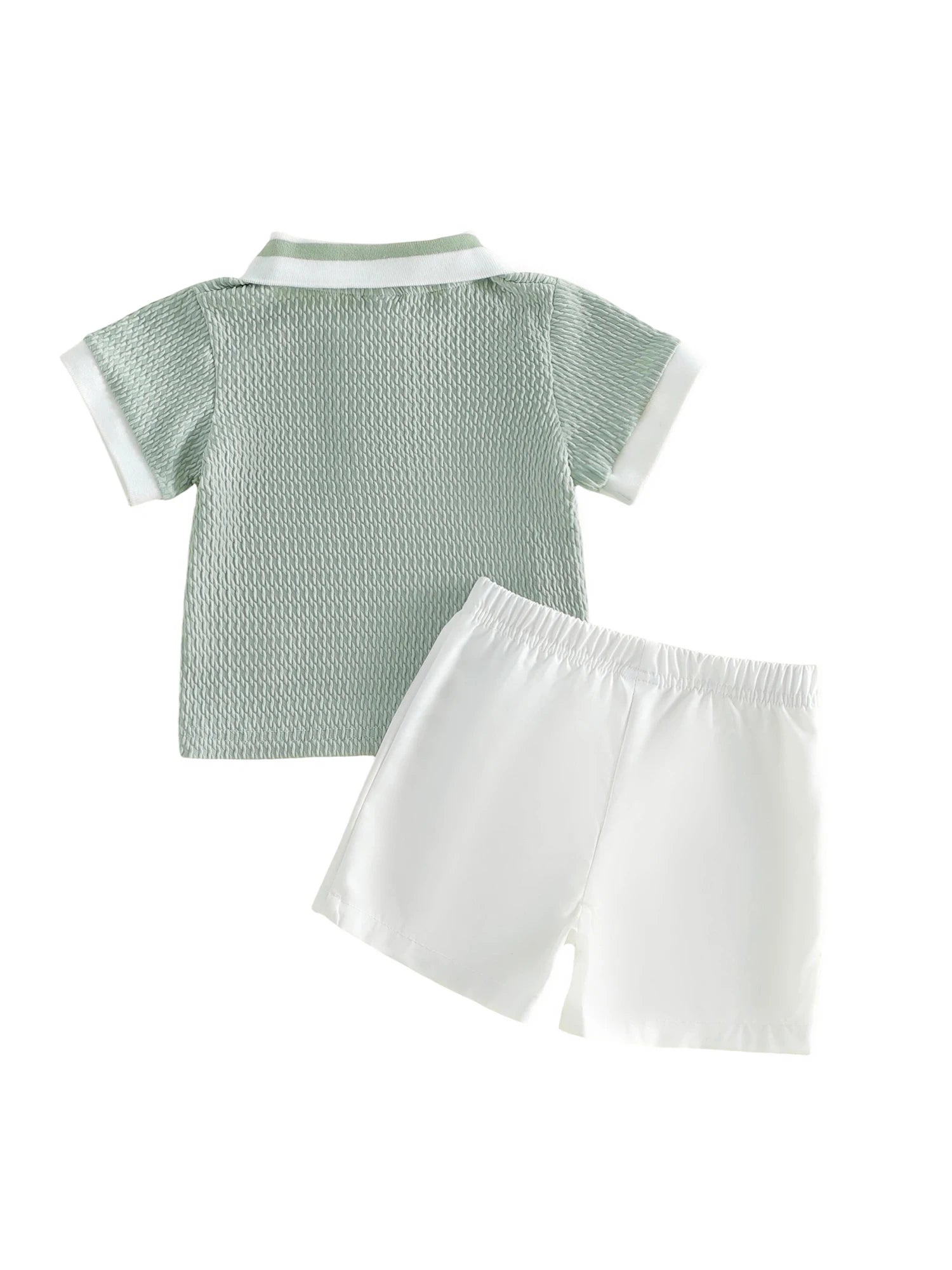 Conjunto de pantalones cortos para bebé niño, camisa de punto con cuello y manga corta y pantalones cortos, conjunto de verano de 2 piezas