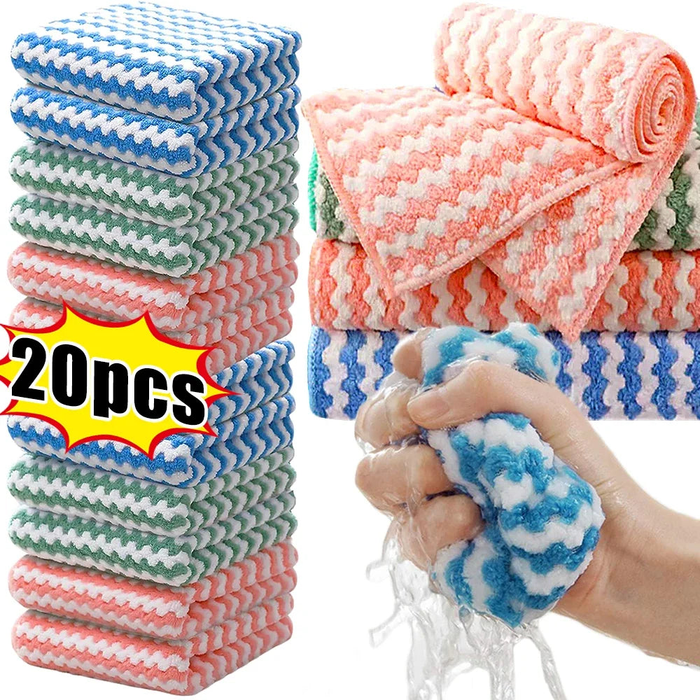 Paño de limpieza de microfibra, paños de cocina gruesos de terciopelo, estropajo muy absorbente, trapos para lavar platos de cocina, toallas de limpieza para el hogar