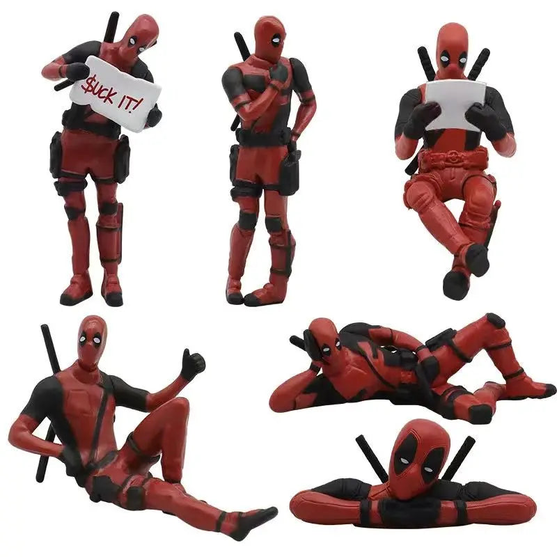 6 muñecos de acción nuevos de Deadpool y Wolverine, figura de Deadpool, modelo sentado, muñeco de los X-Men, colgante para coche, accesorios para coche, juguete para niños, regalo.