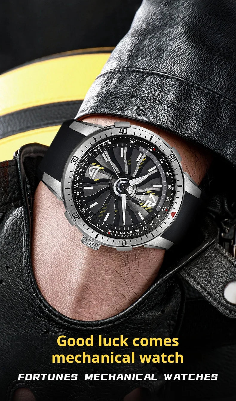 Reloj mecánico con volante ahuecado de HANBOROMen, reloj impermeable luminoso personalizado completamente automático