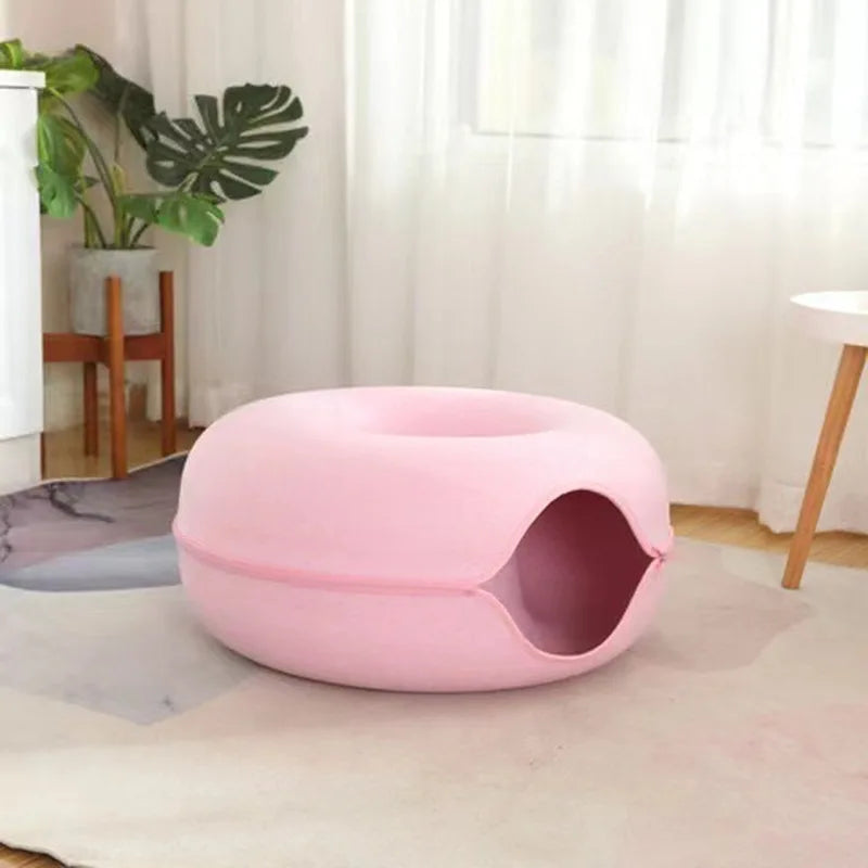 Cama Túnel para Gatos de Interior, Desmontable y Lavable, Cueva de Fieltro para Gatos, Escondite Interactivo, Nido de Descanso, Apto para Viviendas con Múltiples Gatos