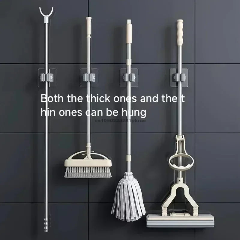 2 unidades de soporte de almacenamiento para fregonas y escobas, de succión para baño, con tubo colgante, clip sin rastro, montado en pared, impermeable