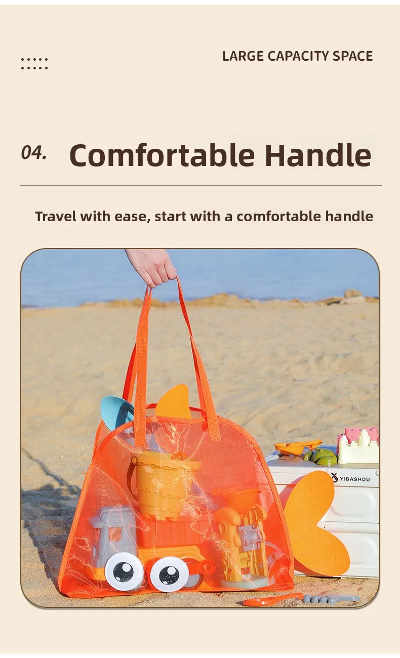 Bolsa de playa bonita de gran capacidad, juguete de excavación de arena, bolsa de malla plegable portátil para viajes en la playa, almacenamiento de deportes al aire libre, novedad de 2025