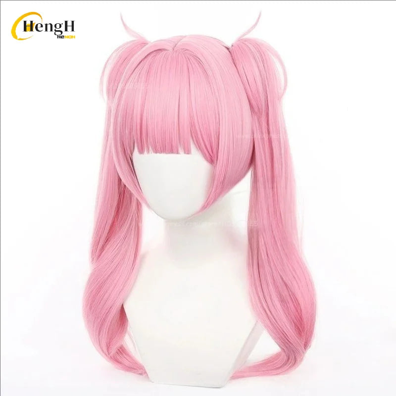 En Stock Anime LI TIANXI pelo sintético largo 55cm Rosa doble cola de caballo Cosplay Anime peluca pelo resistente al calor pelucas de fiesta + gorro de peluca
