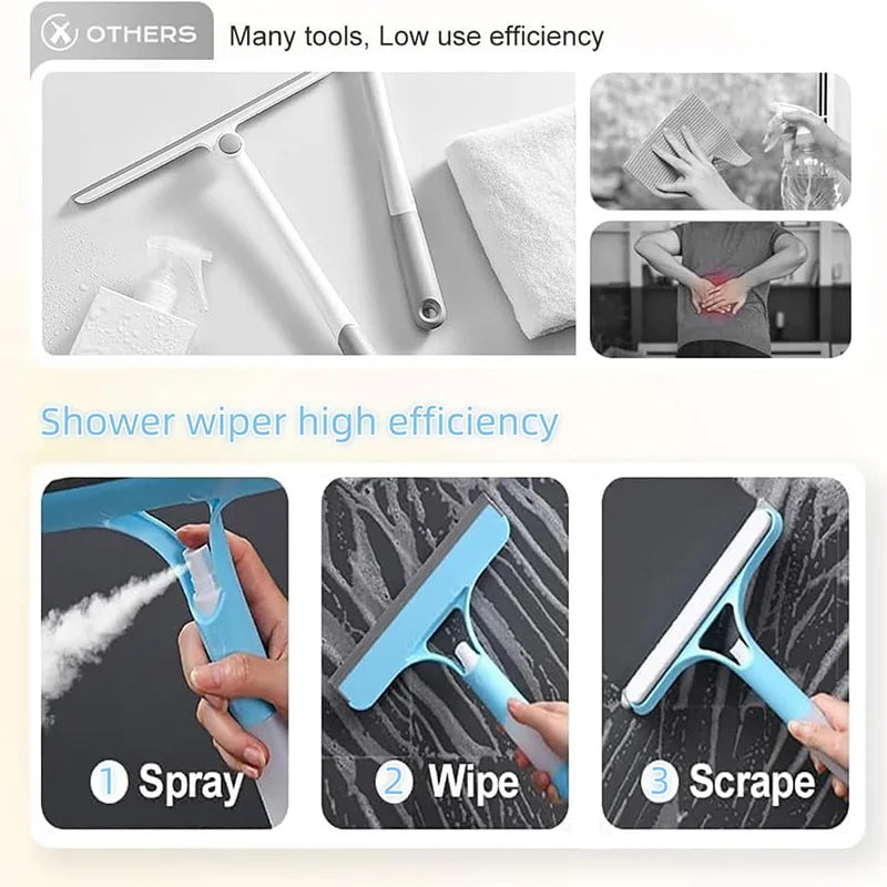 Limpiador de Vidrios Multiusos 3 en 1 con Rociador para Azulejos, Paredes de Ducha, Espejos, Baños, Ventanas de Automóviles, Uso Doméstico