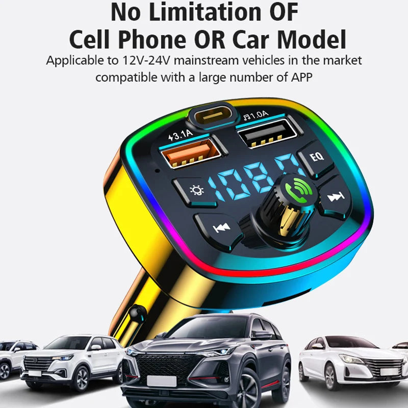Transmisor FM Bluetooth 5,0 para coche, adaptador inalámbrico, micrófono, receptor de Audio, reproductor MP3 automático 2.1A, cargador rápido USB Dual, accesorios para coche