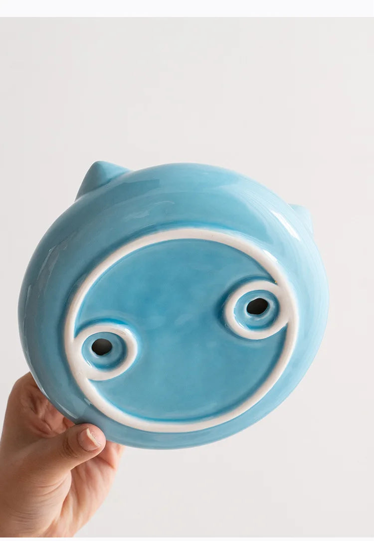 Cuenco de comida con forma de oreja de gato de fondo plano de cerámica creativo, plato de comedor, suministros antisuciedad para mascotas, cuenco para beber
