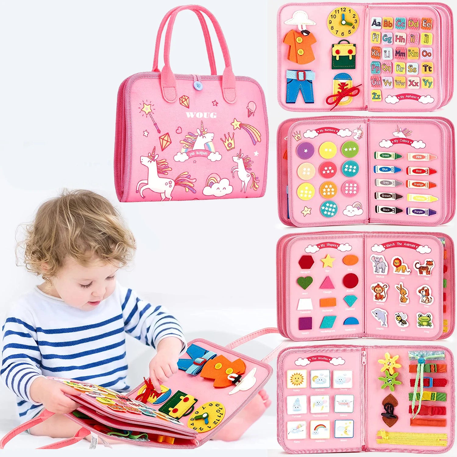 Juguetes Montessori, tablero ocupado, tablero de desarrollo de actividades sensoriales para niños pequeños para habilidades motoras, juguetes educativos de actividades de viaje