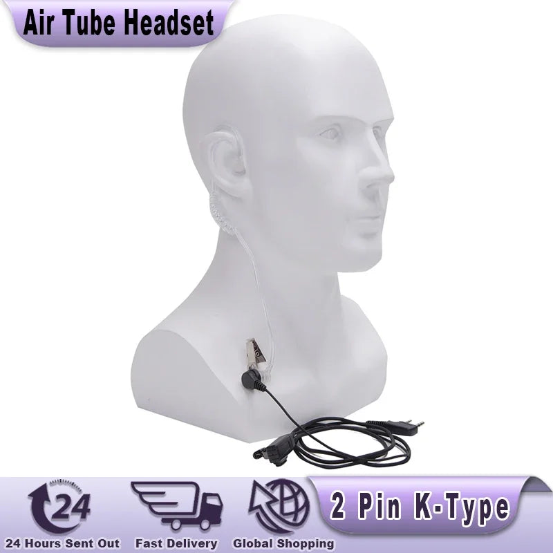 Walkie Talkie auriculares tubo de aire acústico auricular Quansheng UV K5 UV K6 UV 5RPLUS 2 pines K puerto Ptt micrófono auriculares para UV 5R UV 82