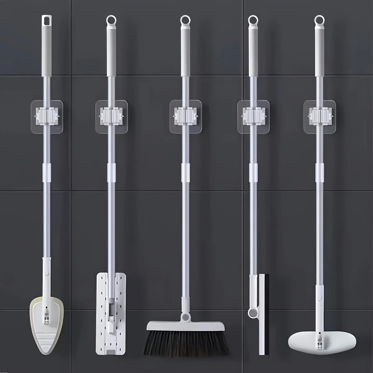 2 Soportes de Almacenamiento para Fregonas, Barra Colgante de Succión para Baño, Soporte de Fregona sin Rastro, Colgador de Escobas Montado en Pared, Soporte de Fregona Resistente al Agua