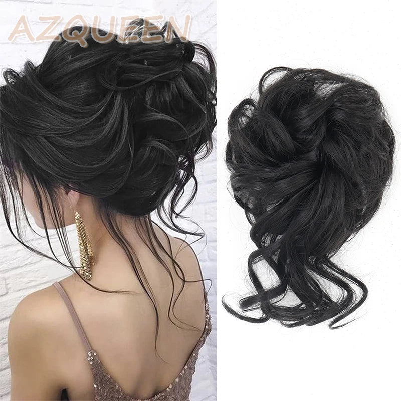 AZQUEEN moño de pelo sintético moño Natural gris desordenado banda para el cabello rizado elástico Scrunchy piezas de cabello falso para mujeres horquillas