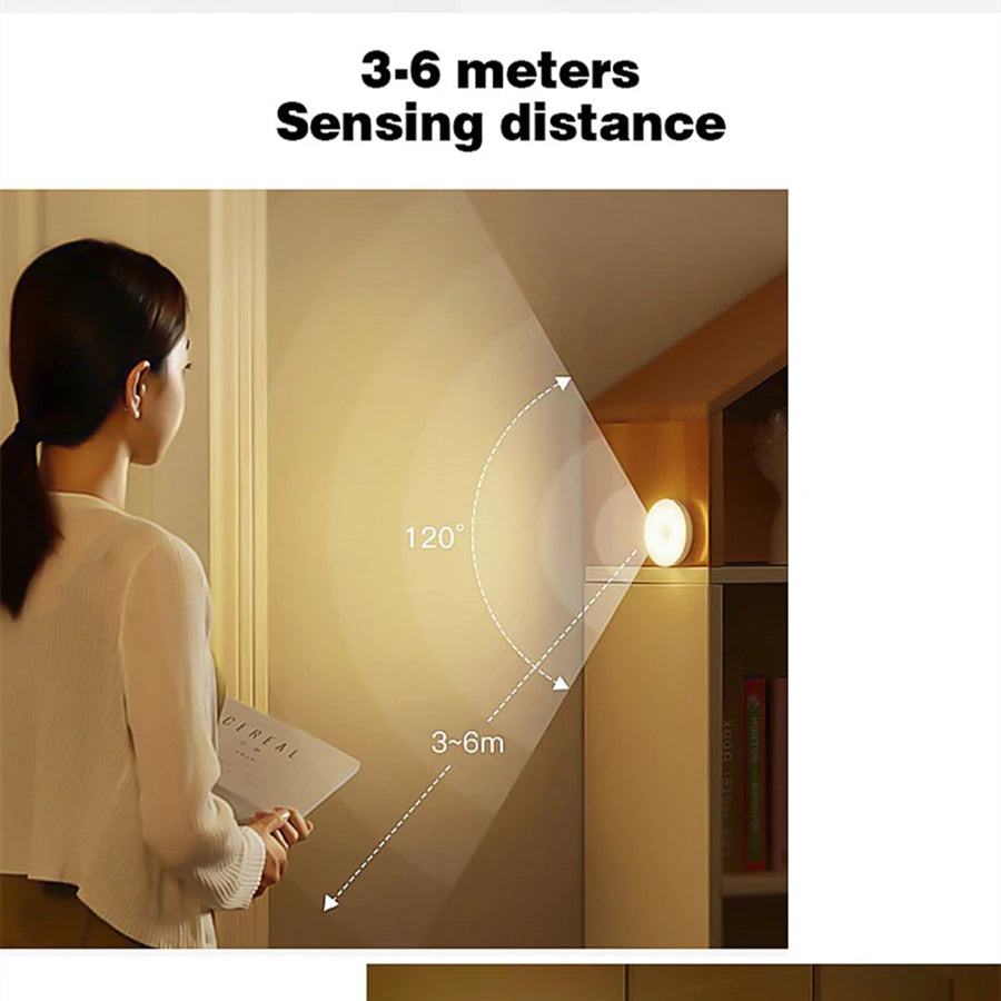 Luz nocturna magnética de luz blanca/cálida con sensor de movimiento, detección de 3-6M, lámpara LED regulable recargable para armario de dormitorio