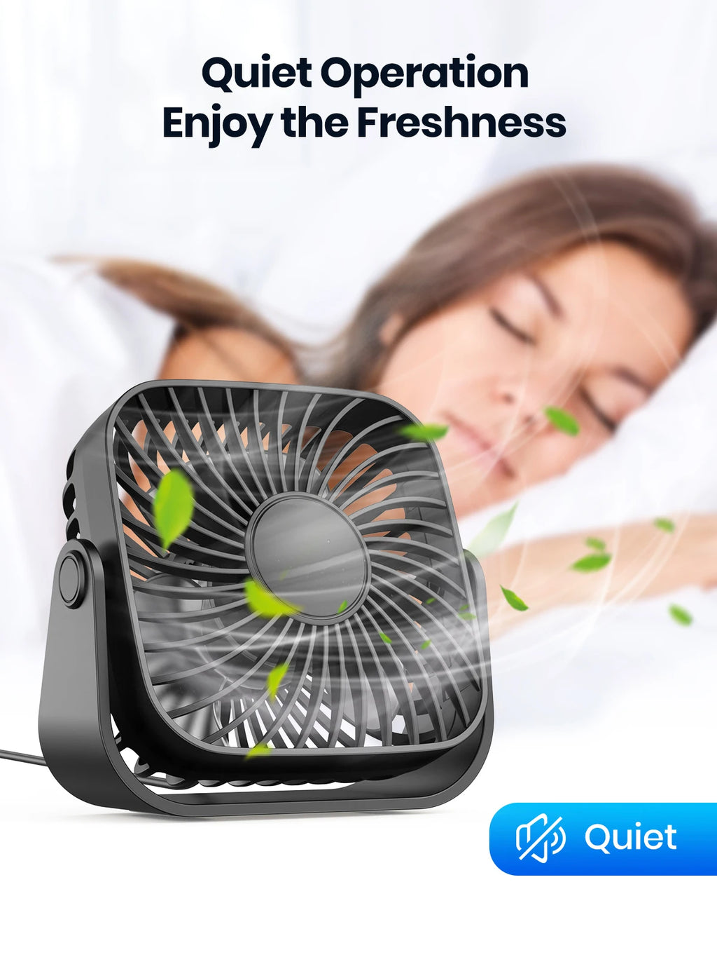 TOPK Mini ventilador portátil USB de 4 pulgadas para acampar, ventilador personal de mesa de escritorio silencioso de 3 velocidades, 360 ° Ajuste de ventiladores de pie para la habitación del hogar
