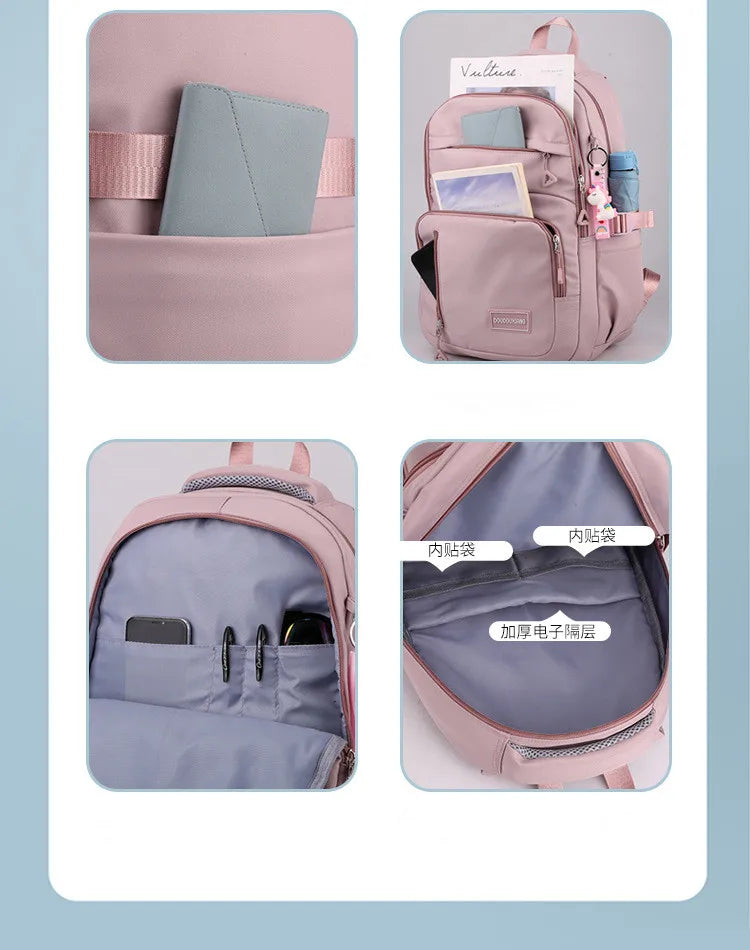 Mochila escolar de nailon con colgante para niñas, de viaje con múltiples bolsillos morral, impermeable, informal, estilo Simple