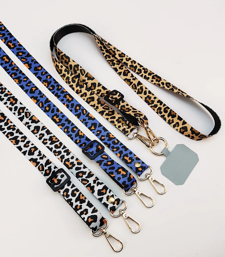 Cordón cruzado para teléfono móvil, correa para el cuello, cordón para teléfono móvil con estampado de leopardo, cadena con junta Universal para todas las fundas de teléfono