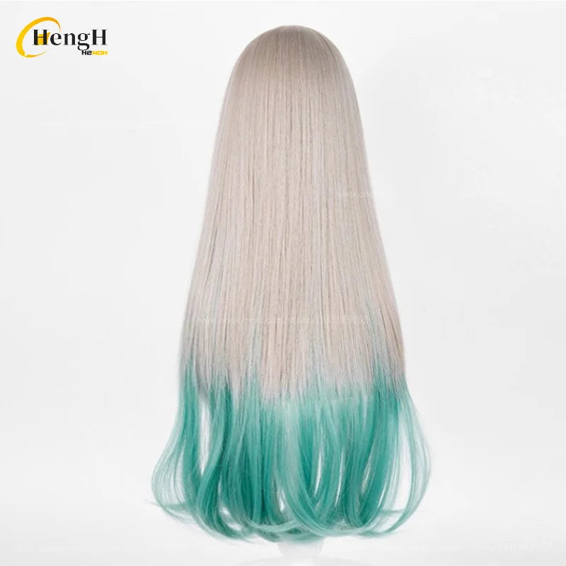 ¡Nuevo! Pelo sintético Anime largo 78cm gris verde peluca rizada Nene pelo resistente al calor fiesta mujer Cosplay pelucas de Anime