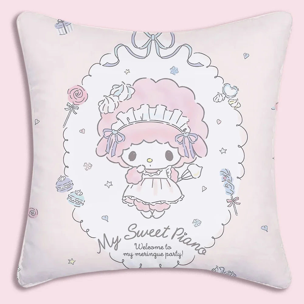 Sanrios-fundas de almohada rosa My Melody, sofá decorativo de dibujos animados para el hogar, estampado de doble cara, cojín bonito de felpa corto, nueva funda
