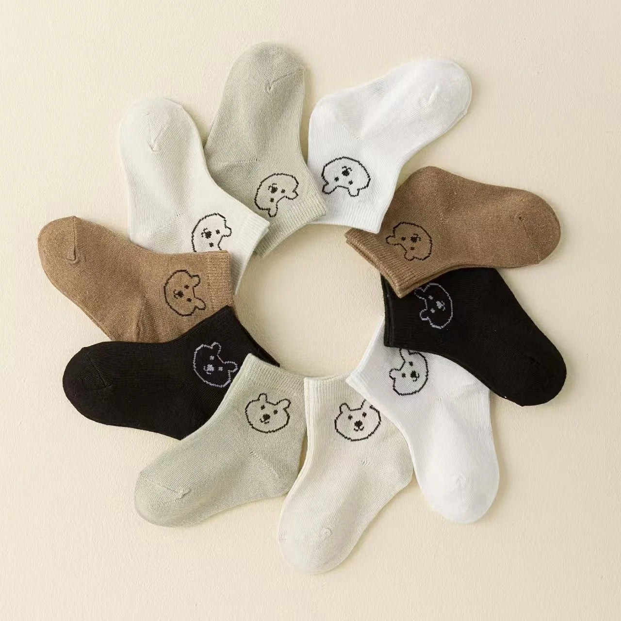5 pares de calcetines para bebé, calcetines blancos suaves y cómodos de Color sólido con dibujos animados para la vida diaria
