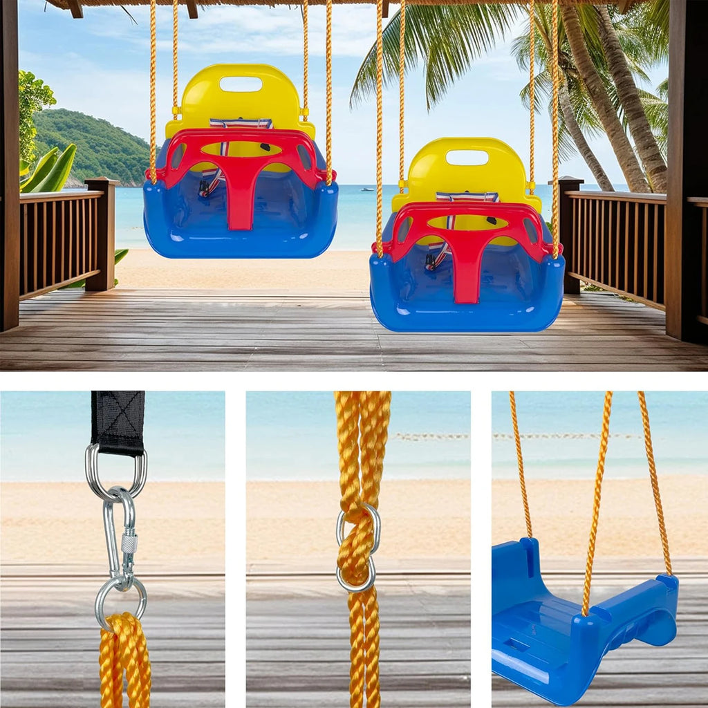 Asiento de columpio para bebé 3 en 1, columpio para niños pequeños, antideslizante y desmontable seguro para bebés y adolescentes, asiento de columpio para patio de juegos exterior