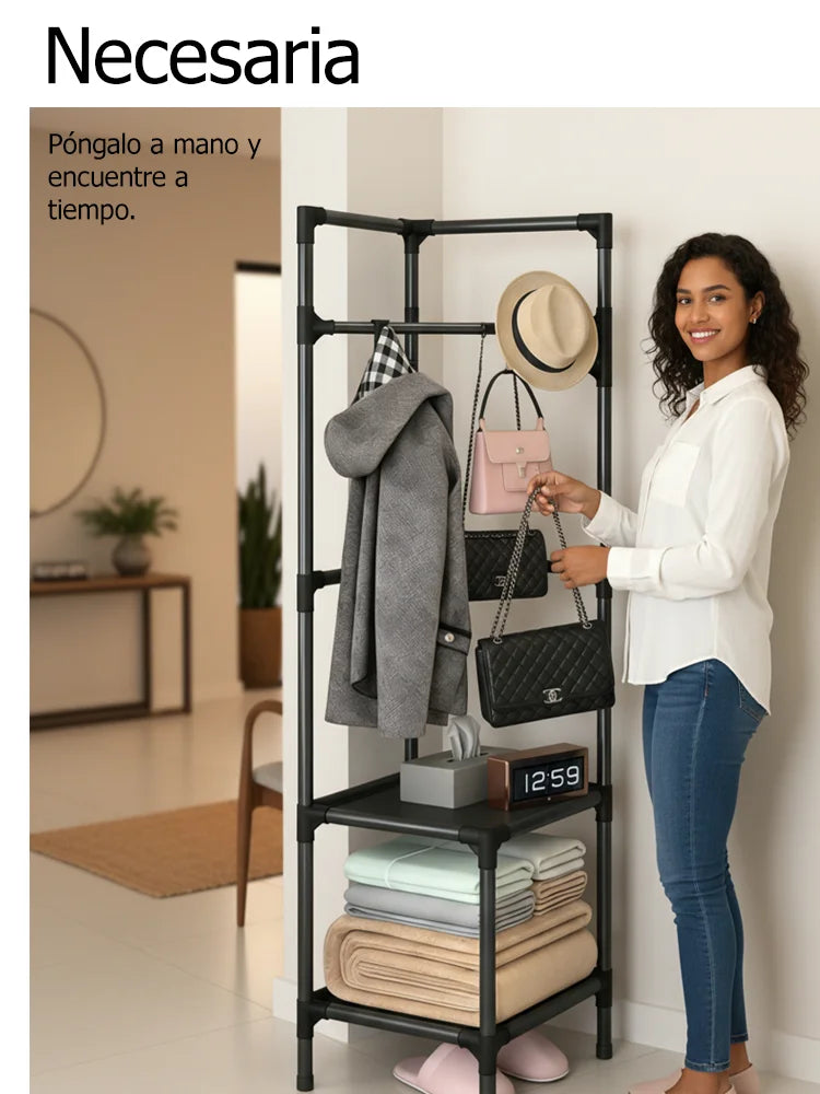 Perchero de Esquina Multicapa - Organizador de Ropa y Accesorios con Estantes, Ideal para Entrada, Dormitorio y Baño