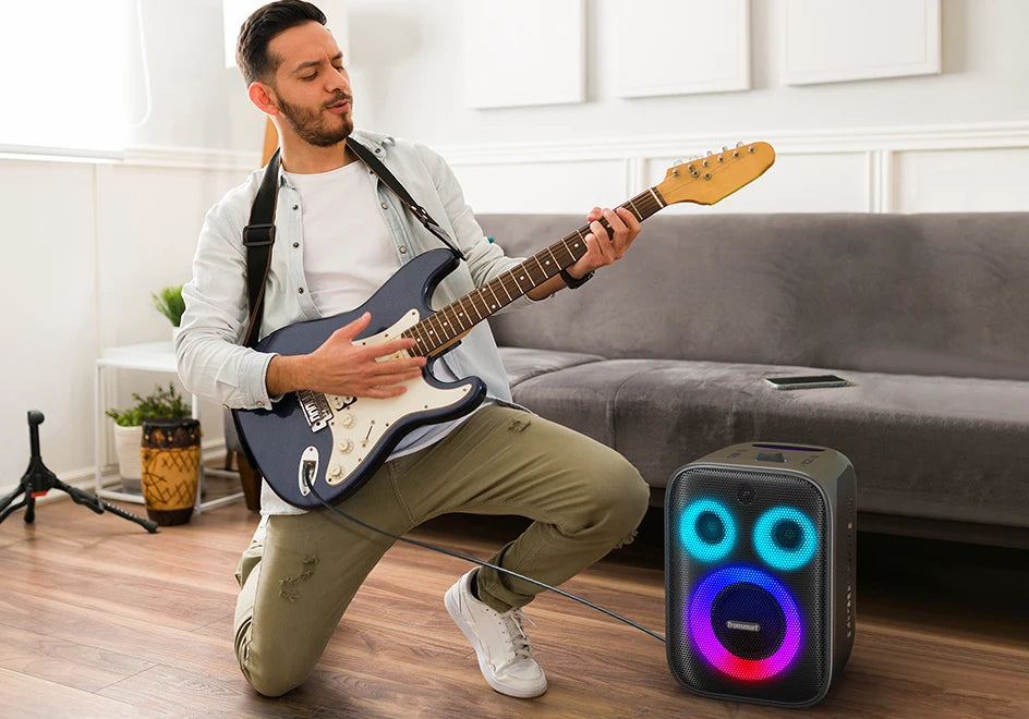 Tronsmart bocina bluetooth Halo 200 altavoz bluetooth potente Altavoz de fiesta potente Bluetooth con 120 W, sistema de sonido de 3 vías, entrada de micrófono y guitarra con cable, control de aplicaciones