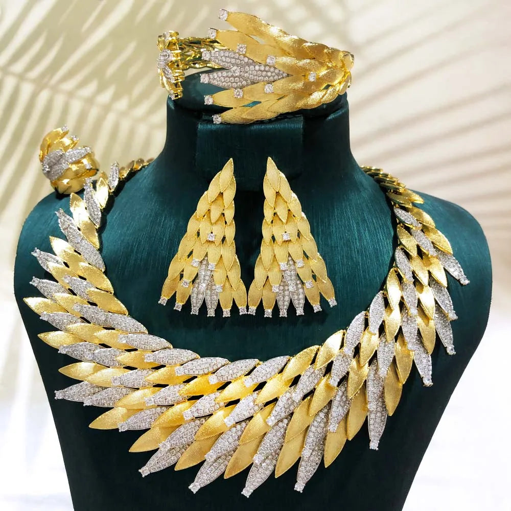 GODKI Nuevo Conjunto de Joyería Africana de Lujo con Hojas de Arce, 4 Piezas, para Mujer, Boda, Fiesta, Circonita Cúbica, Joyería Nupcial India