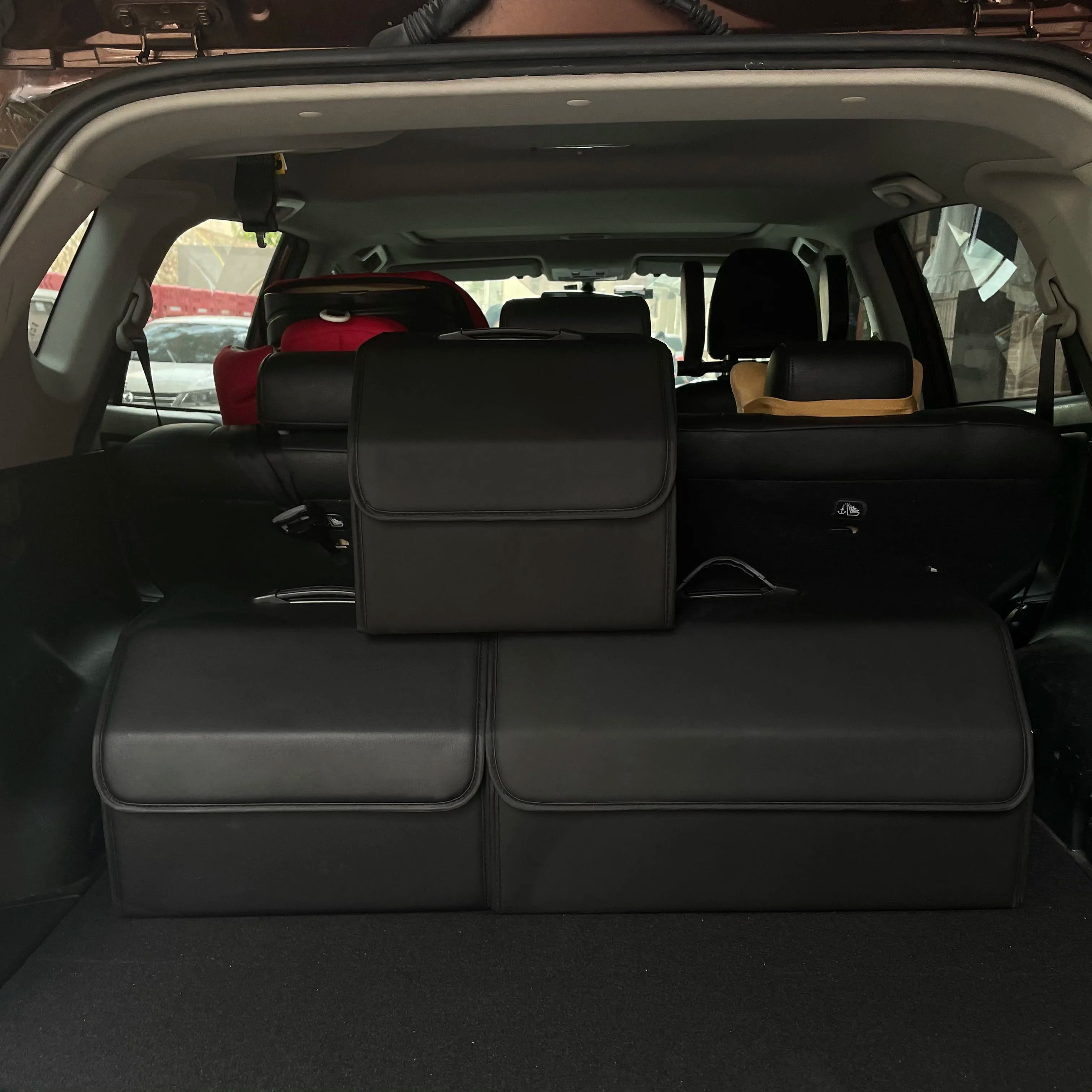 Caja de almacenamiento de cuero PU, organizador de almacenamiento de maletero de coche plegable multiusos, organizador de maletero de coche, accesorios para guardar y ordenar