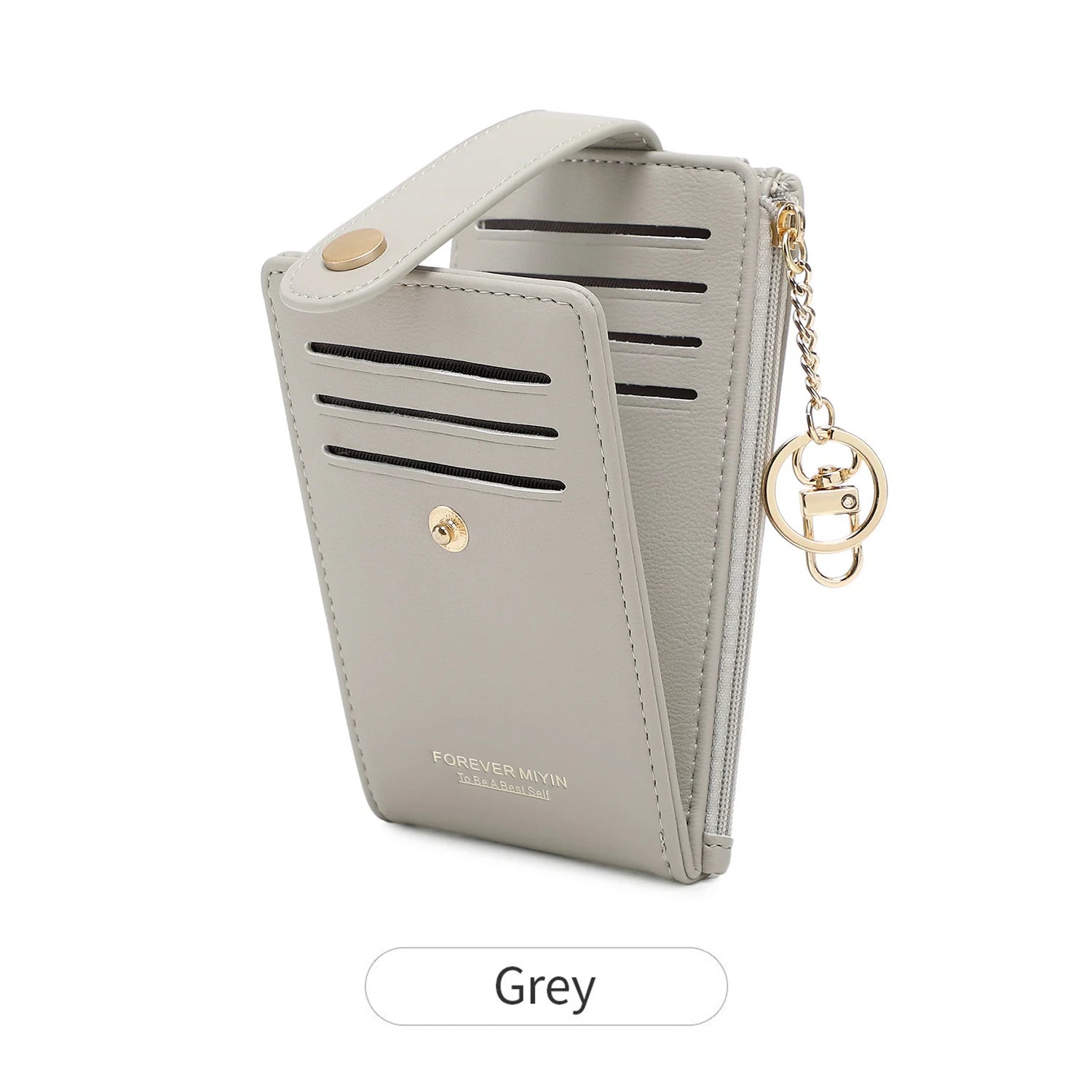 Elegante tarjetero plegable vertical, cartera ultrafina para mujer, tarjetero plegable, monedero con cremallera, bolso de mano con llavero
